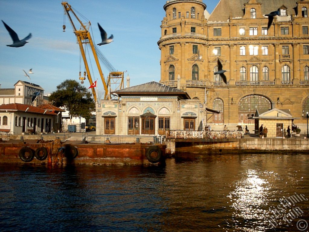 View of Haydarpasha jetty and train station from the sea in Istanbul city of Turkey.
