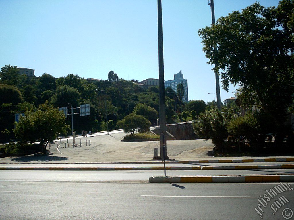 View towards Dolmabahce Palace located in Dolmabahce district in Istanbul city of Turkey.
